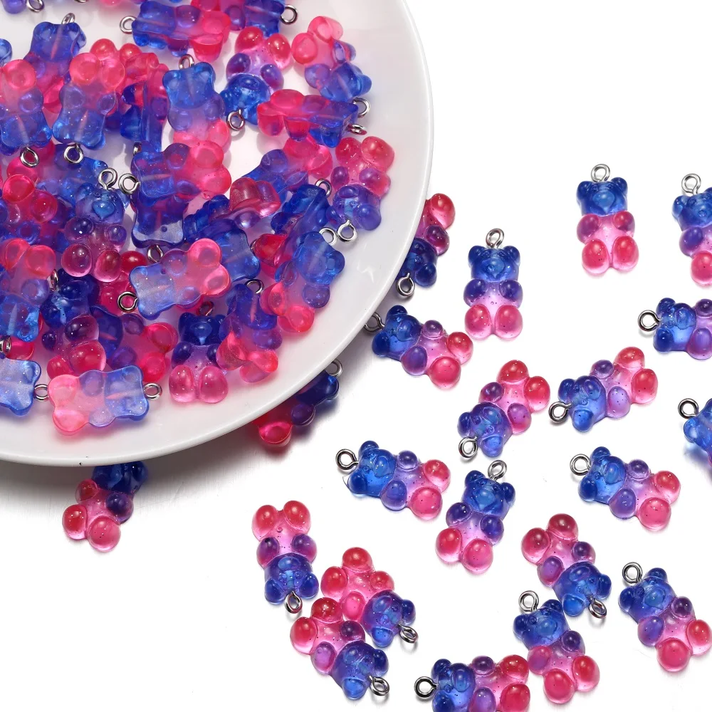 20Pcs 14 Colors Cute Animal Gummy Bear Resin Charms For Making Drop Earrings Pendants Necklaces Keychain DIY Jewelry Findings