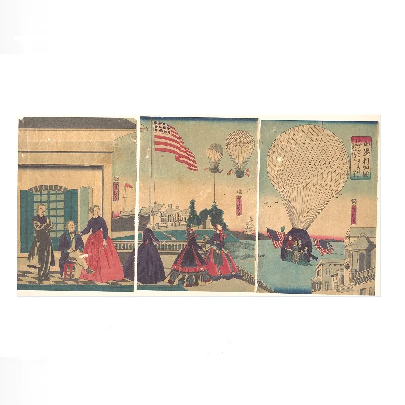 American Balloon Ascension (Amerikakoku) Utagawa Yoshitora Japanese , Art Print Canvas Poster, Living Room Decor