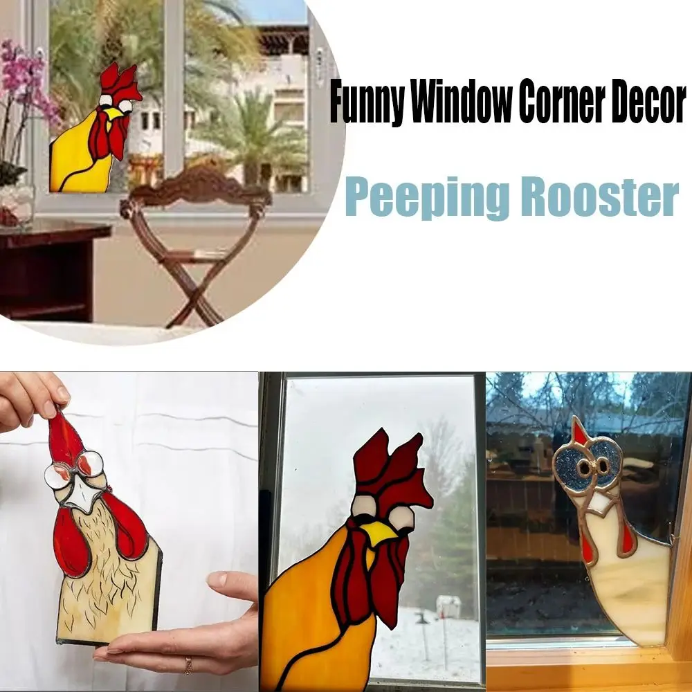 Peeping Rooster Ornaments Peeping Rooster Gift Acrylic Funny Rooster Yard Decor Funny Window Corner Decor