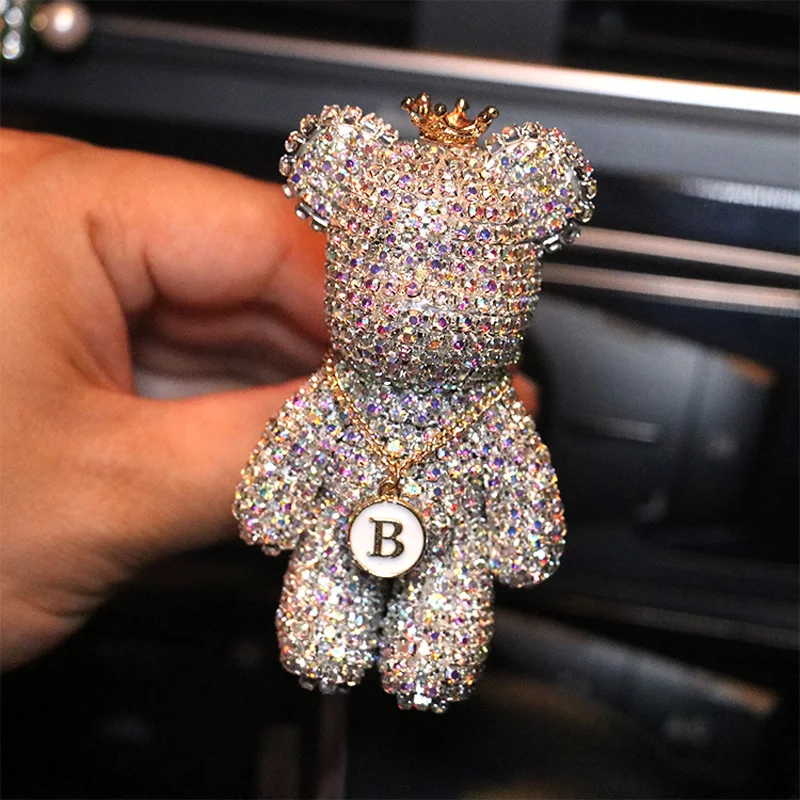 Wholesale Cute Diamond Crystal Car Air Freshener Vent Clip Decor Cartoon Bear Car Perfume Fragrance Auto Diffuser Scent