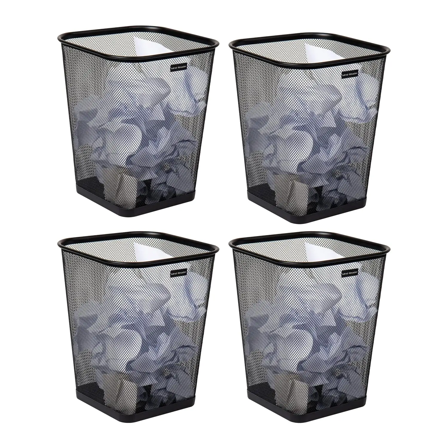 

Mesh Trash Can, Waste Paper Basket, Square, Office, Metal Mesh, 9.75" L x 9.75" W x 12.25" H, Set4, Black
