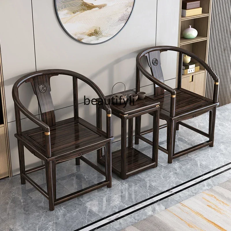 M182  Ebony new Chinese style, armchair, single person, three-piece guest host, tea chair and stool.