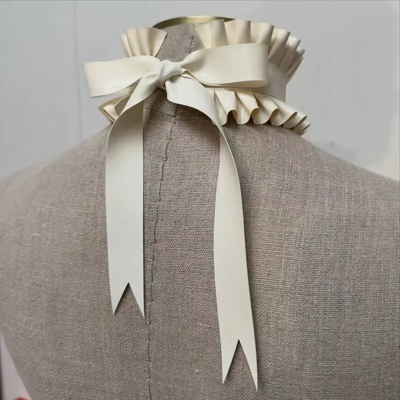 Handmade 100% Natural Latex Ruffle Collar with Bow Tie Gothic Victorian Neck Ruff Choker Cosplay Costume Party Fashion Accessory