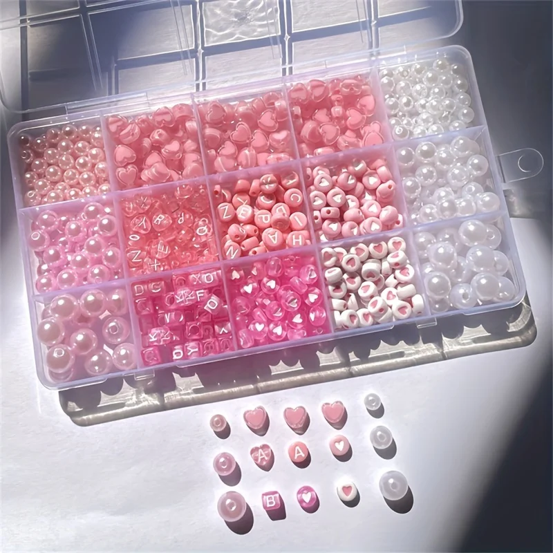 صندوق أبجدي وردي مكون من 10 قطع، خرز أكريليك، مجموعة صنع المجوهرات المصنوعة يدويًا، مجموعات صنع المجوهرات المختلفة بنفسك. #6