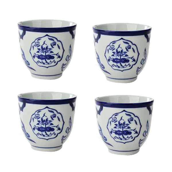 

4Pcs Chinese Porcelain Lotus Ceramic Teacups Small Straight Wine Glass 150ML
