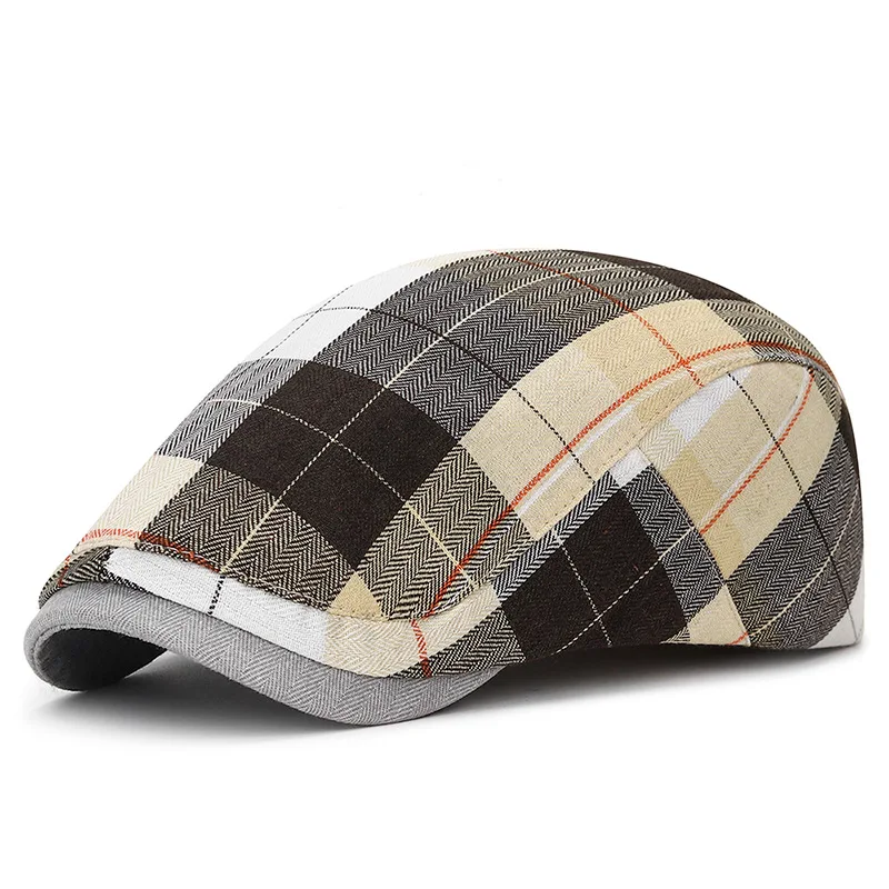Men and Women Literary Forward Cap Plaid Beret Spring and Autumn England Retro Duck Tongue Cap Newsboy Cap Street Painter Hat