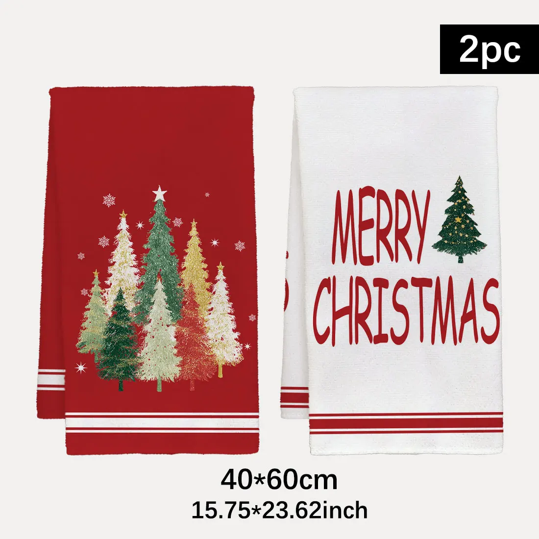2PCS Merry Christmas Kitchen Towels,Christmas Tree Blessing Pattern,40x60cm Microfiber Kitchen Towels,Christmas Home Decorations