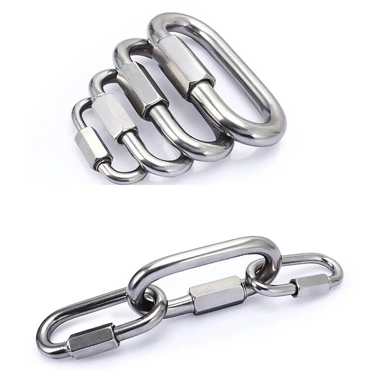 M3-M14 Oval Locking Carabiner Clip 304/316 Stainless Steel Tow Chain Quick Links Rope Connector for Trailer Threaded Quick Link