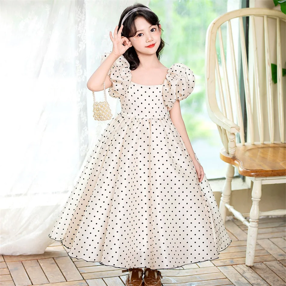 

Модное платье принцессы в горошек для девочек, белое бальное платье в стиле фэнтези с пышными рукавами, детские платья для дня рождения, Рождества, фестиваля, вечеринки