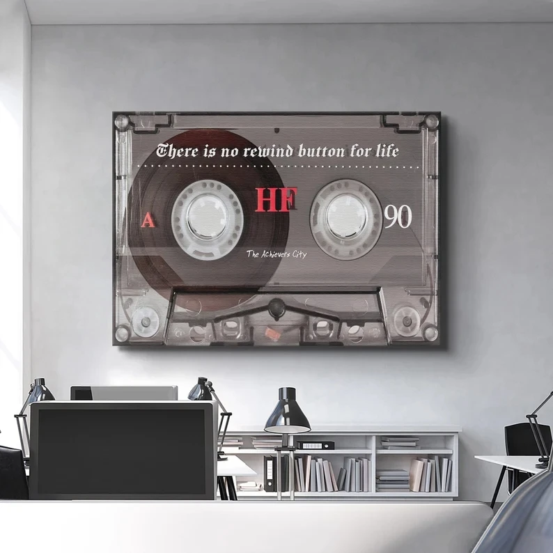 No Rewind In Life Canvas Painting Poster Wall Art Deco Motivational Music Lover Cassette for Home Decor Inspirational Quote