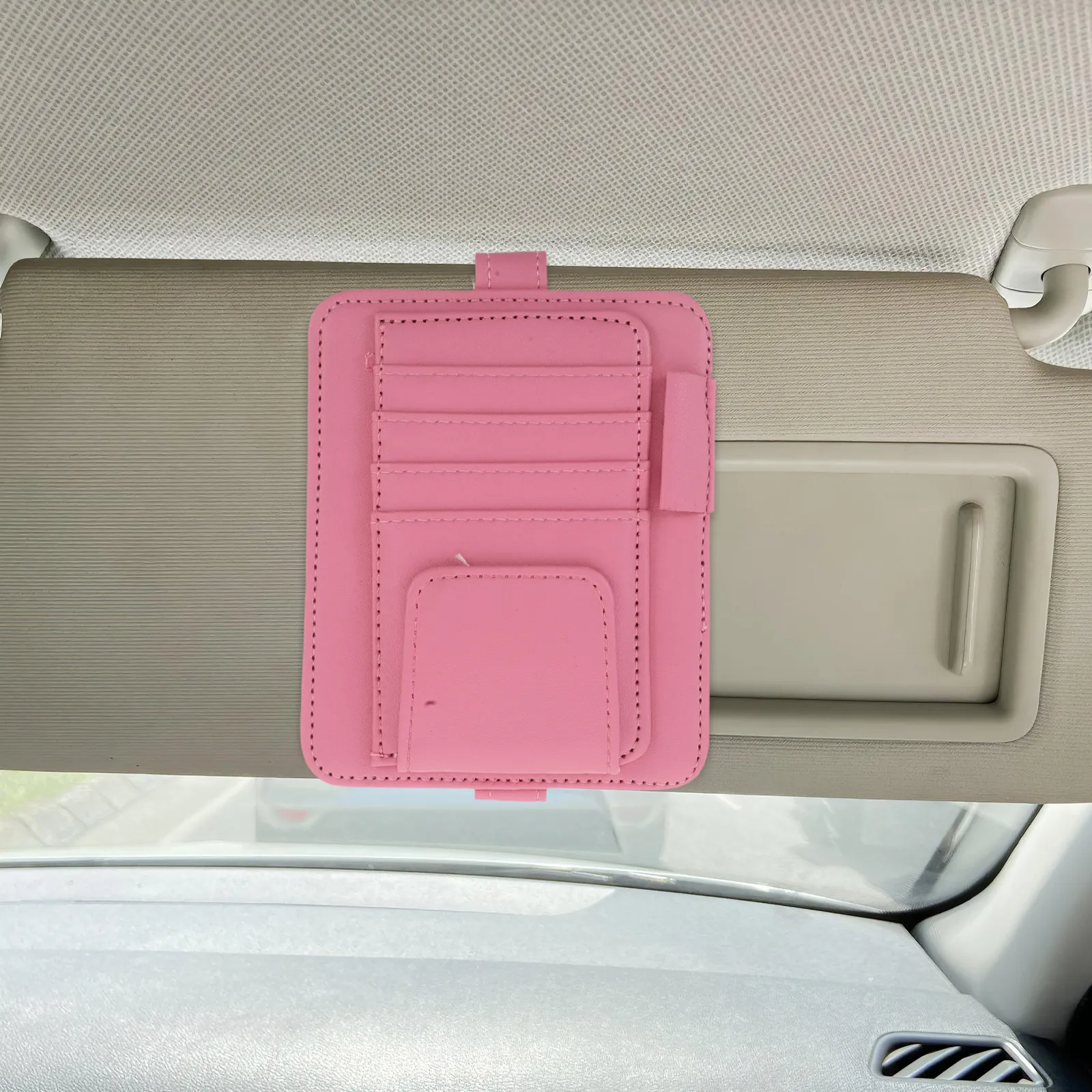 Car Visor Organizer PU Receipt Holder Document Pouch Multi- Visor Storage Card Sunglasses Registration