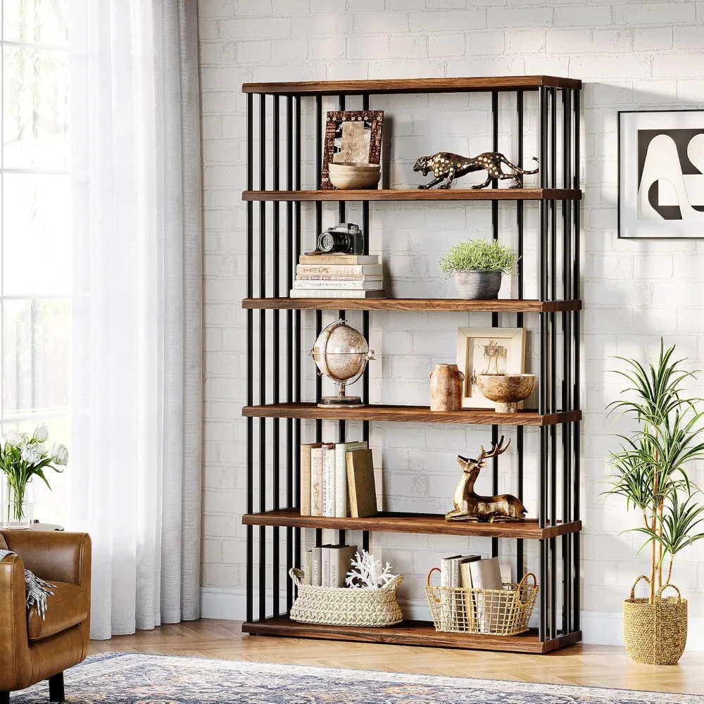 

6-story bookshelf, 67 inch wooden display rack, suitable for CD/movies/books, suitable for living rooms