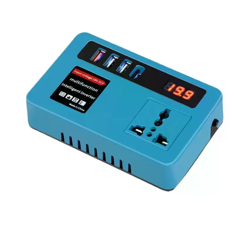18V-21V To 220V Battery Inverter: Smart Transformer Dual Plug 4 USB LED Multifunctional Household