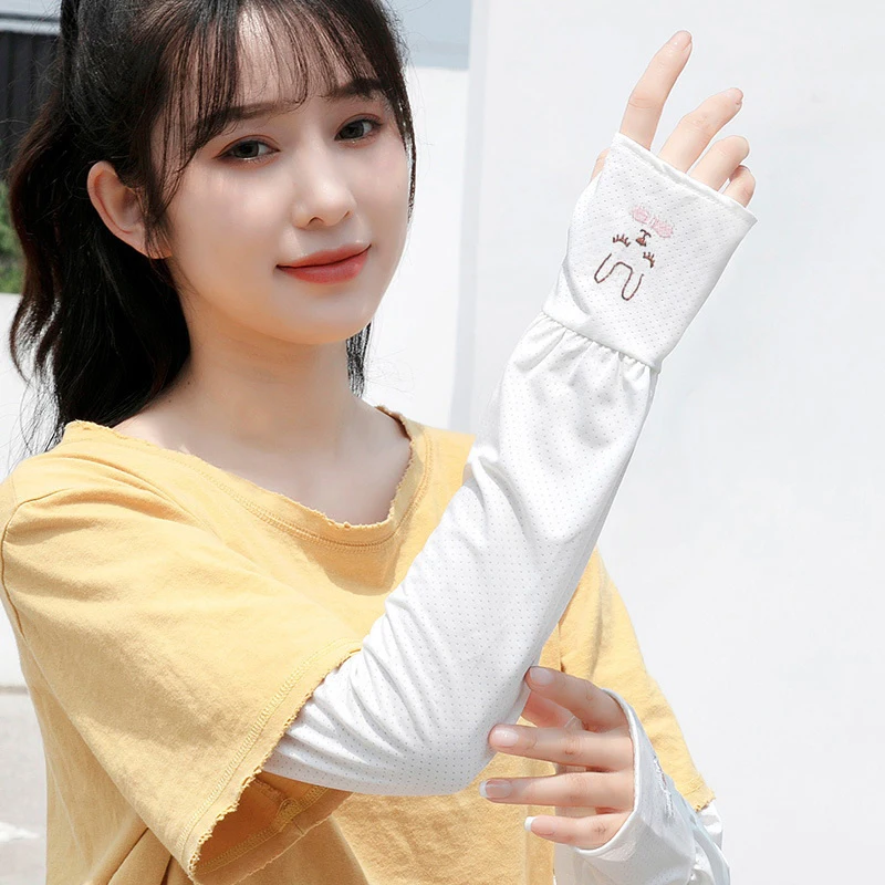 1 زوج الصيف الحرير الجليد طويلة الأكمام مكافحة حروق الشمس غطاء للذراع الرجال النساء الكفة جديد كول اليد الأكمام المضادة للأشعة فوق البنفسجية قفازات تسلق الجبال #3