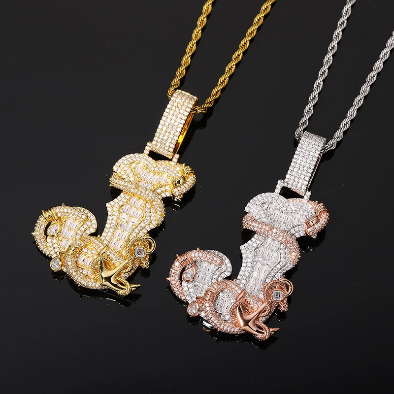 Collar con colgante de letra J con incrustaciones de moissanita estilo hip hop, joyería para hombres, joyería de rapero, color oro rosa y plata