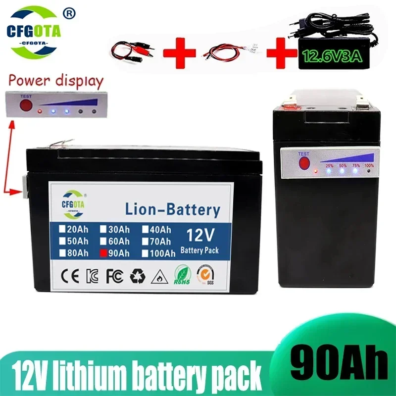 Upgrade 12V Power Display Battery 100Ah 18650 Lithium Battery Pack for Solar Energy and Electric Vehicle Battery +Charger