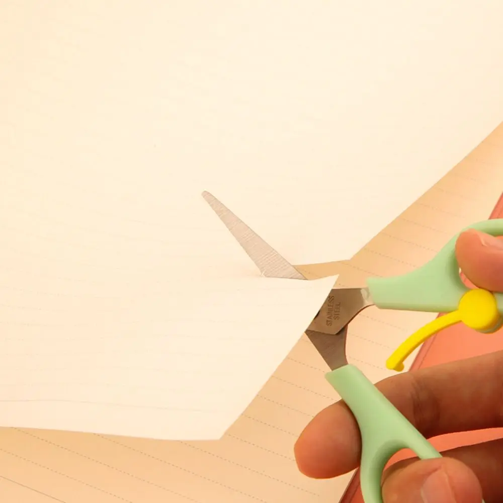 V Shape Anti-pinch Elastic Scissors Safe with Cap Craft Scissors Paper Work Minimalistic Stationary Scissors Office Supplies