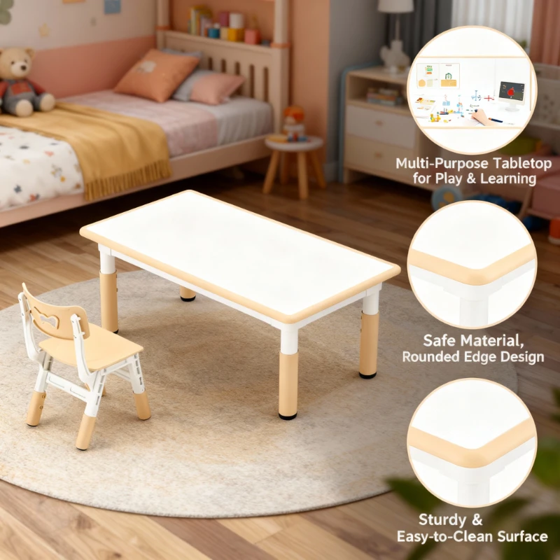 مكتب دراسة للأطفال ارتفاع قابل للتعديل مكتب دراسة خشبي طاولة أنشطة مونتيسوري الفصول الدراسية المنزل طاولة أطفال رياضية #1