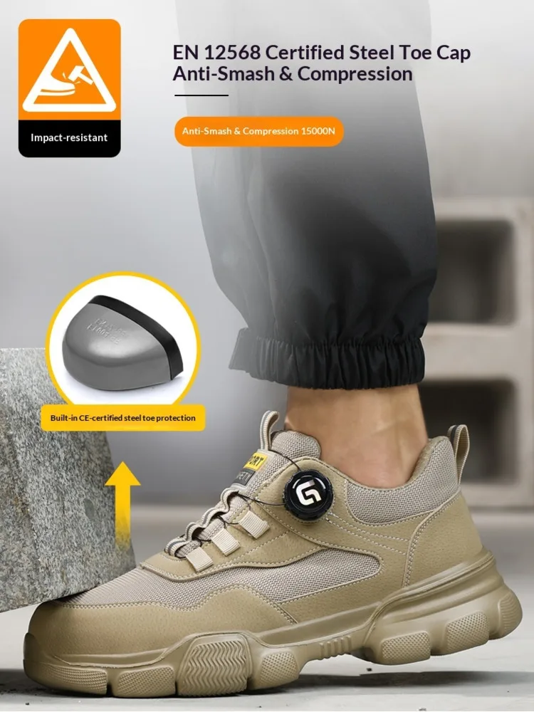 

Summer men Safety Shoes breathable Work Sneakers Steel Toe Anti-puncture shoes Rotating button Indestructible Protection Shoes