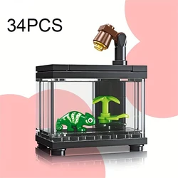 34PCS Lizard Ornamental Box Building Blocks Set Mini Fish Tank Series Assemble Bricks DIY Children’s Educational Christmas Gifts