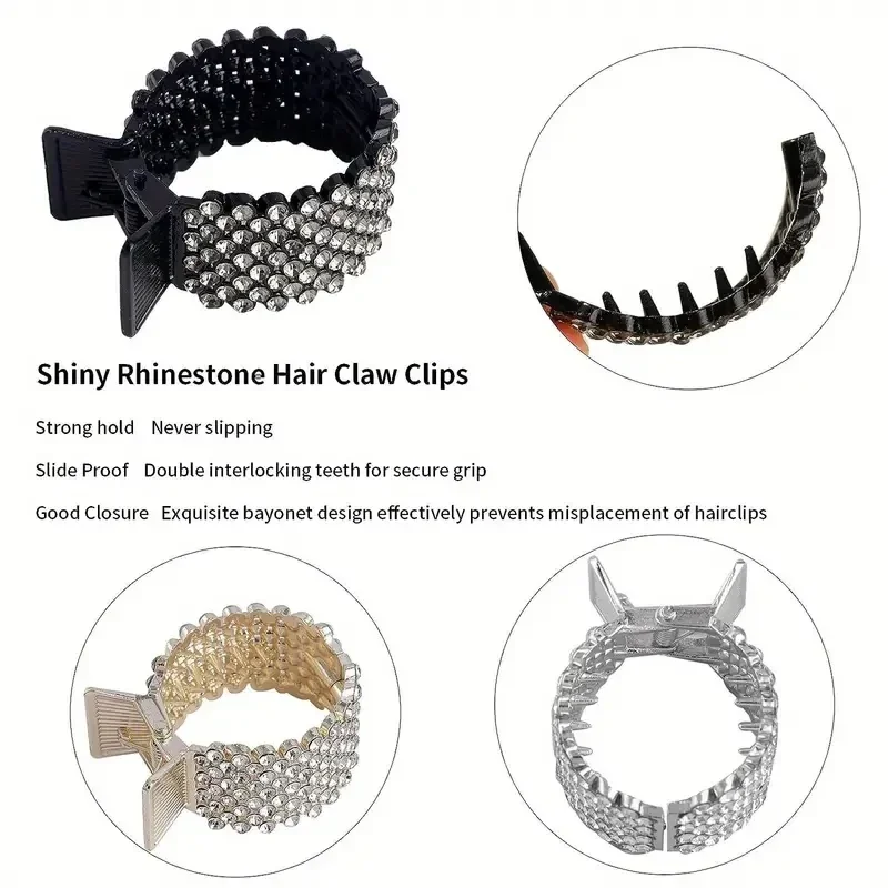 1pc Elegant Sparkling Rhinestone Decorative Hair Grab Clips Non Slip Ponytail Holders Trendy Hair Styling Accessories For Women