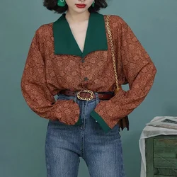 MEXZT Vintage Floral Blouses Women Harajuku Patchwork Oversized Long Sleeve Shirts Office Lady Elegant Print Loose Casual Tops