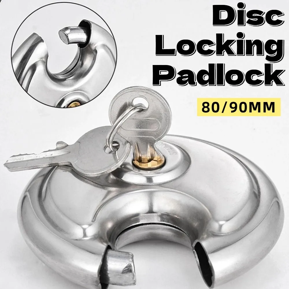 

Stainless Steel Disc Locking Padlock with 2 Keys 80/90mm Round Disc Lock Water Resistant Rust Resistant Security Lock Cabinets
