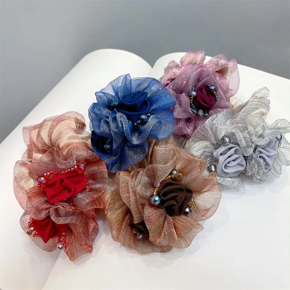 Pferdeschwanz Halter Kristall Perle Allgleiches Seide Garn Gummiband Weibliche Haar Zubehör Blume Haar Seil Koreanischen Stil Kopfbedeckungen