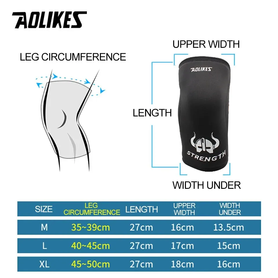 AOLIKES 1 Pair 7mm Neoprene Sports Kneepads Compression Weightlifting Pressured Crossfit Training Knee Pads Support Women Men