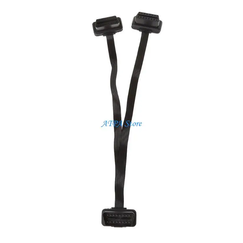 

U13C 16 Pin OBD2 Male To Double Female Splitter Flat Thin Y Connector Extension Cable