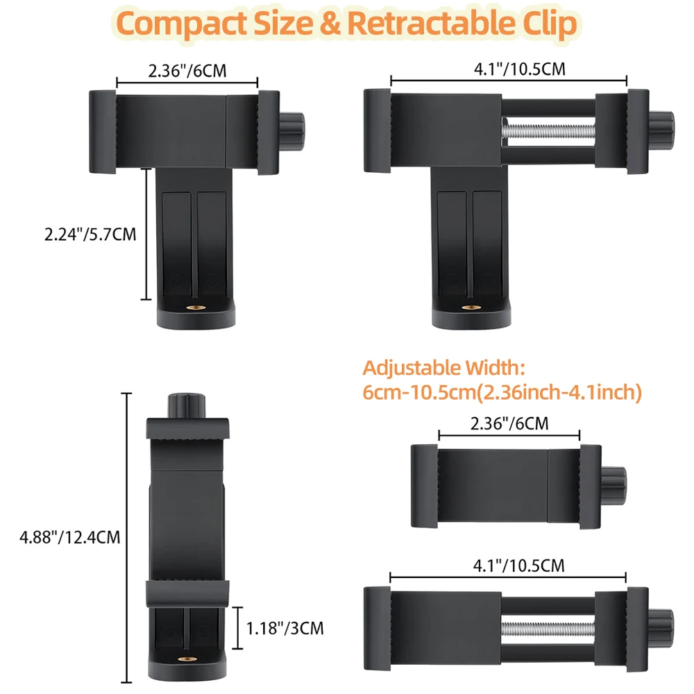 For iPhone 360° Tripod Phone Mount 1/4"Screw Mobile Phone Clip Tripod Mount Adapter Adjustable For Samsung iPhone Huawei Realme image 2