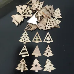 50pcs Christmas Tree Wood Hanging Pendant Christmas Party Decorations Craft DIY Ornament Hanging Tag For Happy New Year