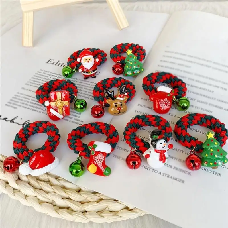 4Pcs Christmas Tree Cartoon Headwear Kids Cartoon Elastic Hair Bands Ponytail Children Rope Girls Accessories Baby Headdress