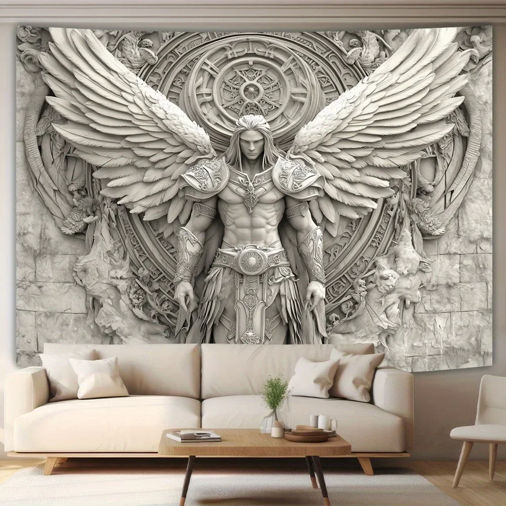 3D Angel Tapestry Elegant Stone Carving Design Polyester Wall Decor Living Room Bedroom Office Art Painting Home Decoration