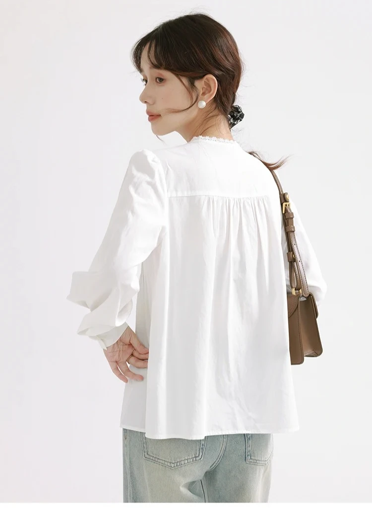 Blusa elegante con mangas abullonadas para mujer, camisa Vintage francesa con cuello en V, Top elegante de manga larga para otoño, ropa informal diaria o de oficina