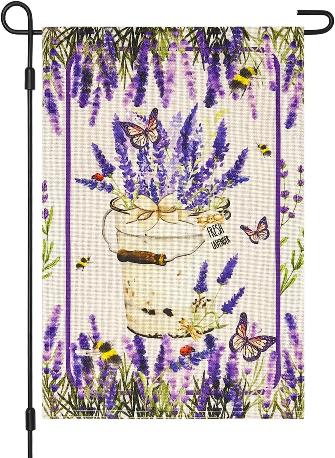 Spring Lavender Garden Flag Double Sided 12×18 Inch,Small Vertical Spring Summer Bees Flags for Yard Lawn Porch Lawn H