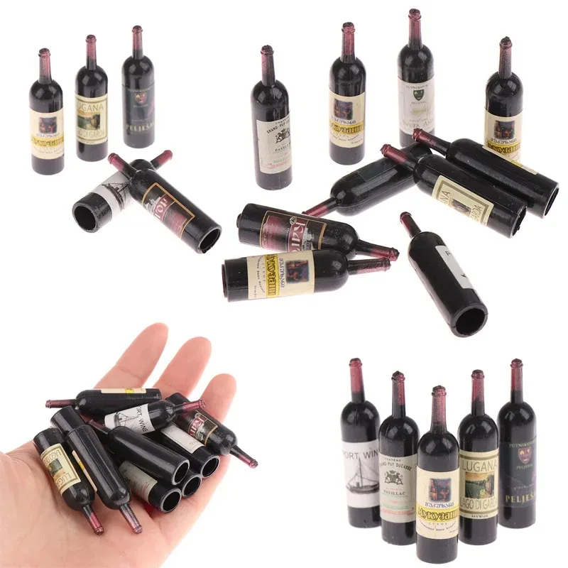 10pcs 1:6 1:12 Scale Dollhouse Miniature Resin Bottle Simulation Wine Bottle Model Doll House Kitchen Accessories Kids Toys