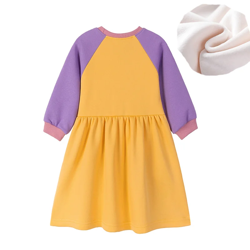 New Design 2-7T  Fleece Inside Cute Winter Autumn Girls Dresses Long Sleeve Fashion Birthday Kids Clothes O-neck Toddler Frocks
