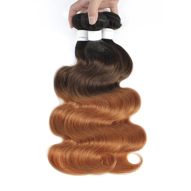 نسج الجسم/حزم من شعر طبيعي مفرود 3 لهجة 1B/4/30 أومبير براون اللون نسج حزمة شعر ريمي برازيلي 3/4 عروض الحزمة #4