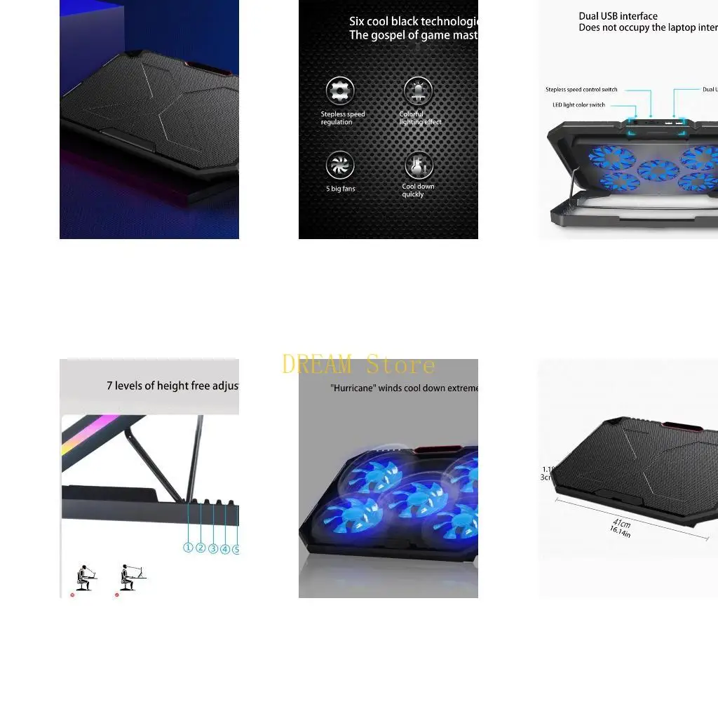 Adjustable Laptop Stand With USB Ports Cooling Fan Notebook Riser Stand Portable Bracket RGB Light Effect Gaming Best Sale