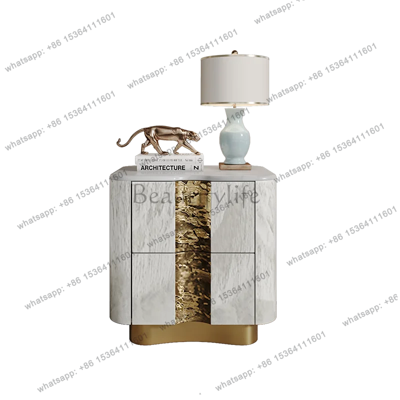 

French light luxury solid wood bedside table, a few items next to the sofa in the modern living room