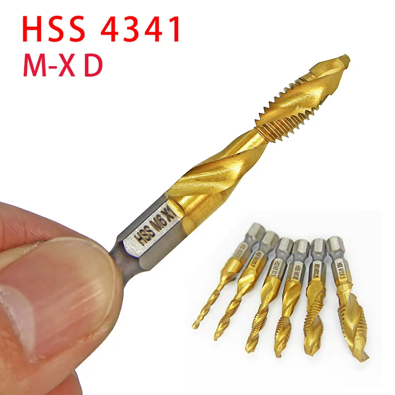 Imagem -04 - Titânio Chapeado Hex Shank Brocas Rosca Métrica Torneira Máquina Composta Ferramentas Manuais Hss 4341 m3 m4 m5 m6 m8 M10 Pcs