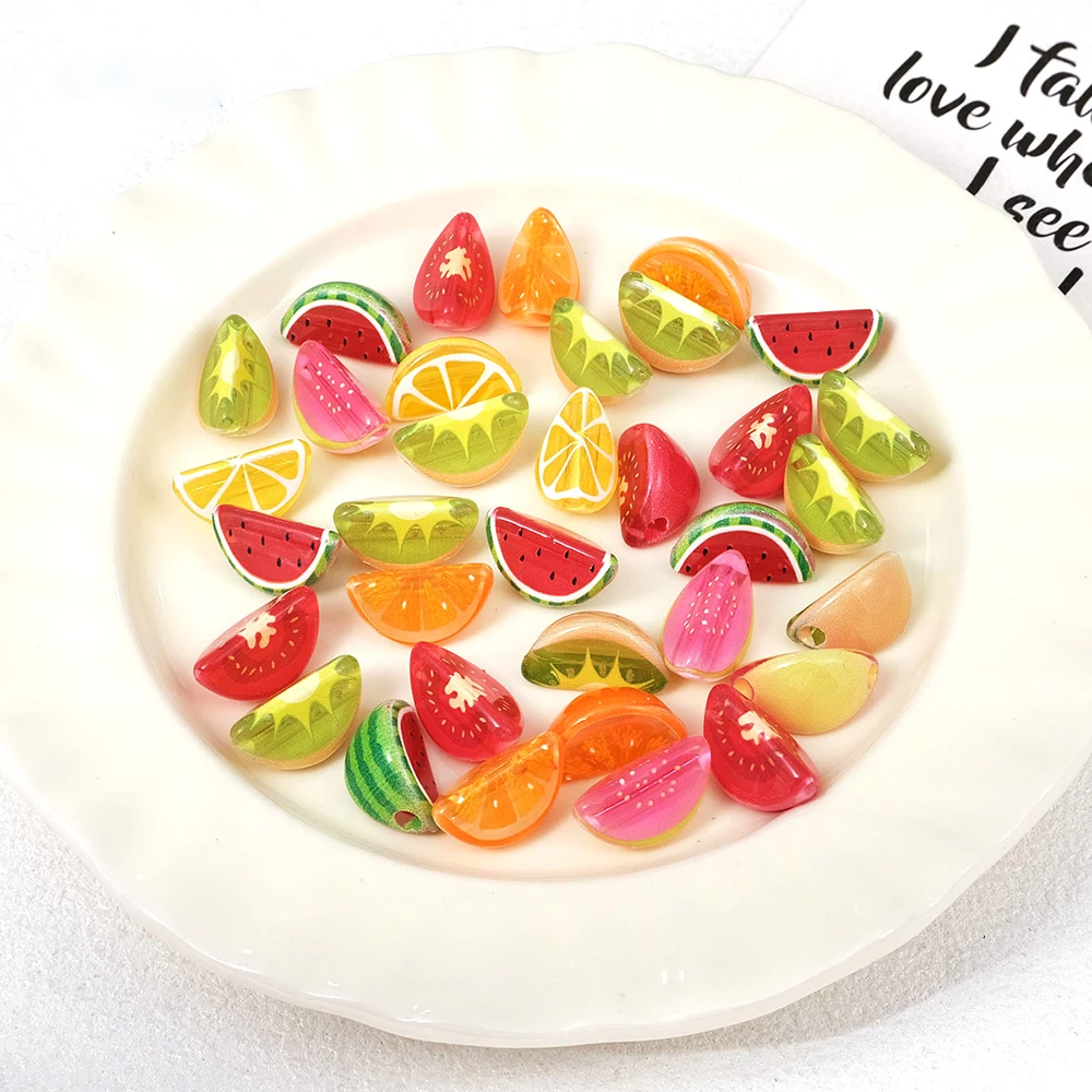 10 Stück 10 x 18 mm Wassermelonen-Zitronen-Perlen aus Acryl, lose Abstandsperlen für Schmuckherstellung, Zubehör, DIY-Anhänger, Armband, Halskette – Detail 3