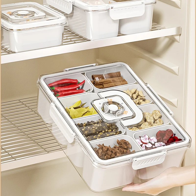 Refrigerator Storage Box 2/4/8 Grid Vegetable Fruits Appetizer With Lid Sectional Nuts Candy Snack Serving Tray Fridge Organizer