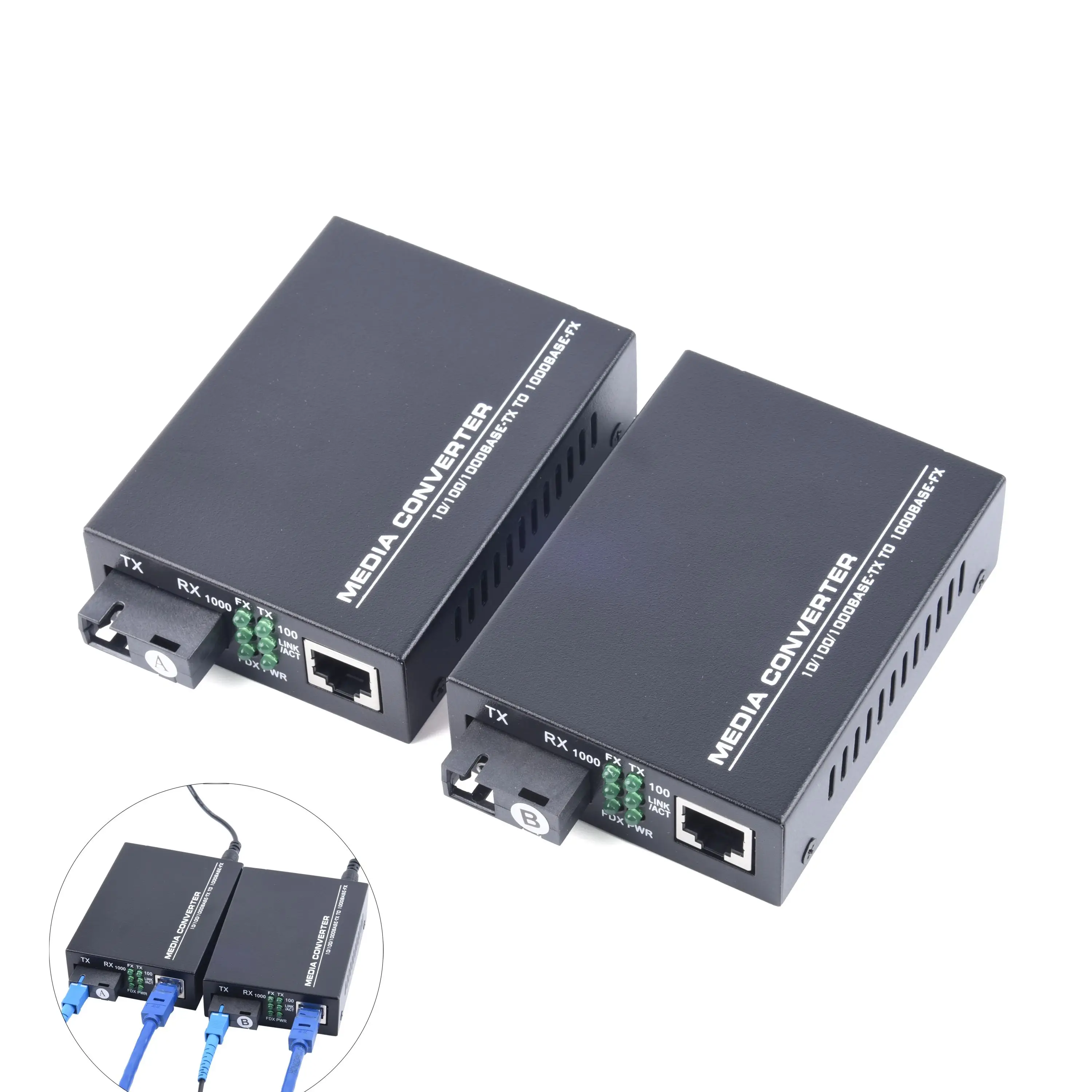 HTB-GS-03 Gigabit glasvezel mediaconverter 10/100/1000 Mbps Single Mode naar RJ45 3 km UPC/APC SC-poort US Power