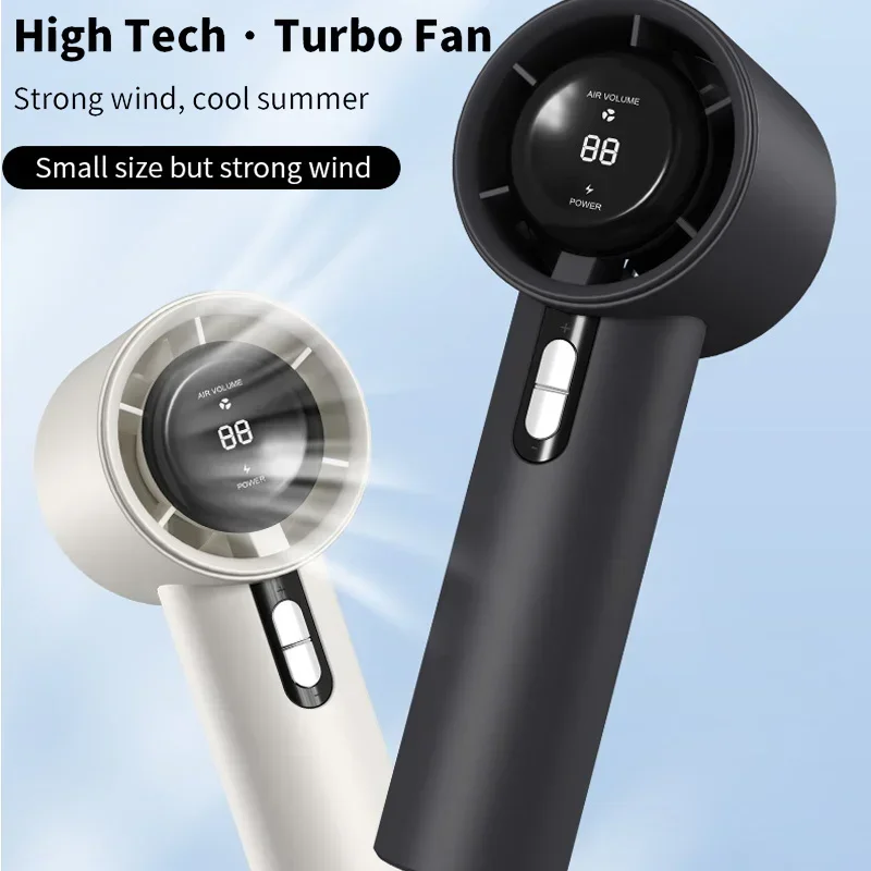 Portable Handheld Turbofan with 3 Adjustable Wind Speeds, USB Charging LED Digital Display Stylish Black/white Design
