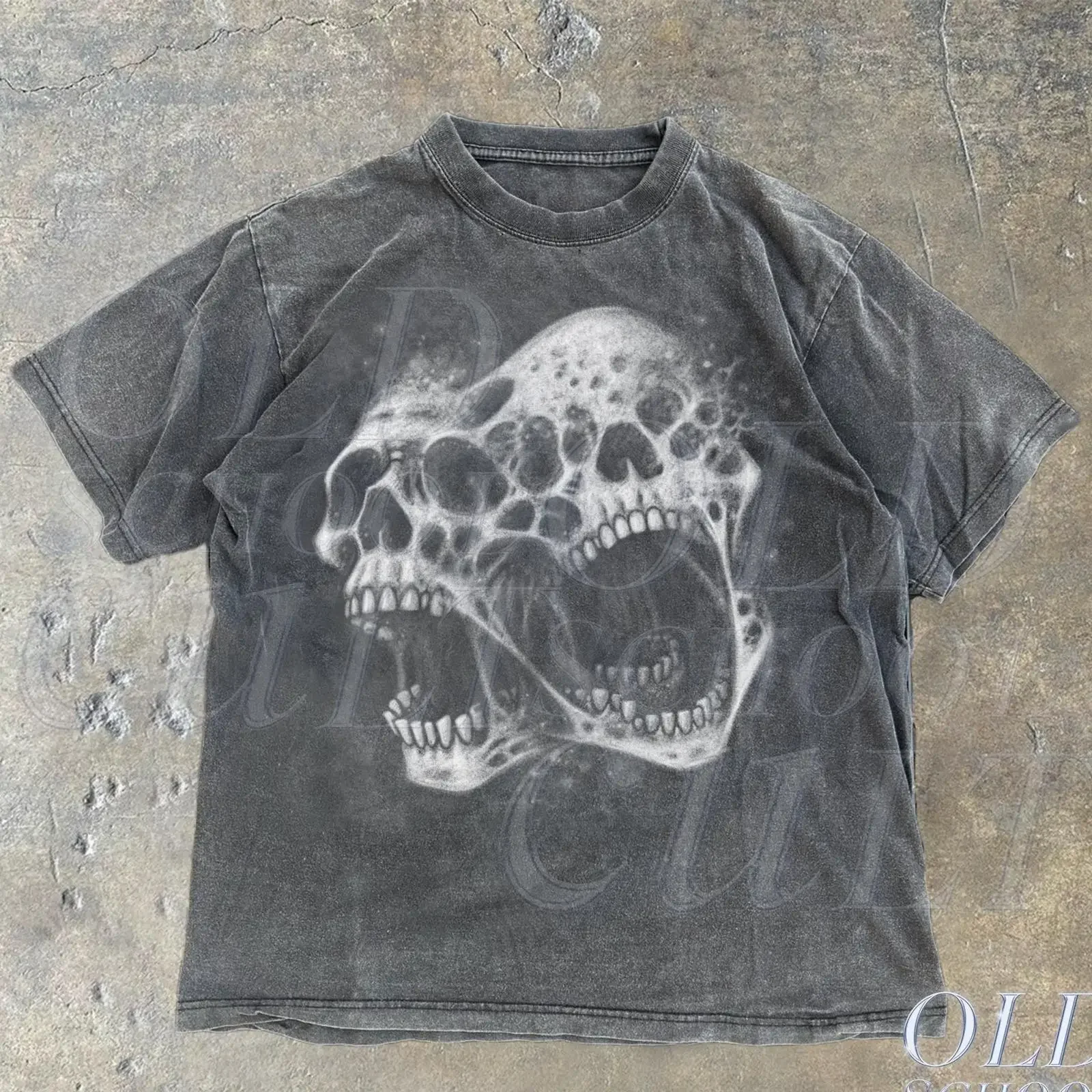 Vintage 90s Screaming Melting Skull T Shirt Y2K Goth Grunge Horror Retro Hand Drawn Streetwear vintage Washed Versatile Unisex