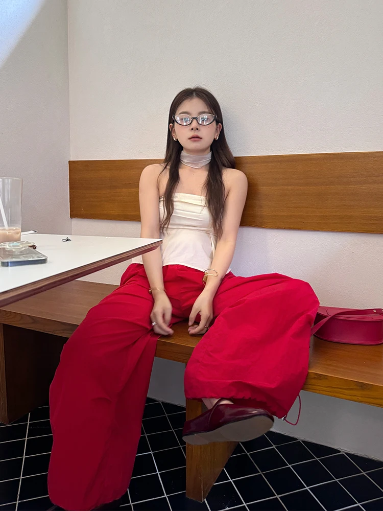 スリムフィットカジュアルワークウェアパンツローウエストレッド - Streetwear Brand Red のレビューと価格