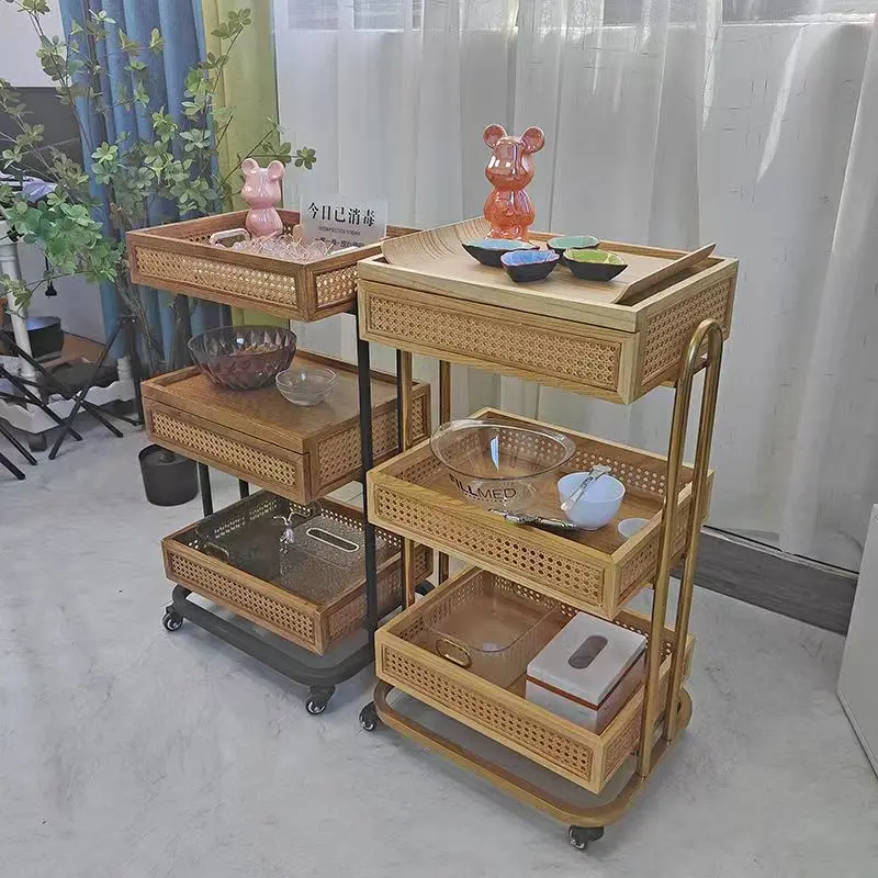 

Solid Wood Beauty Cart 3-Tier Mobile Nail & Tattoo Organizer Luxury Storage Trolley for Salon/Spa Multifunctional Cosmetic Stand