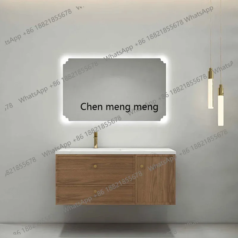 F181 Medieval simple wind bathroom cabinet rock slab countertop washstand log wind solid wood multi-layer storage cabinet